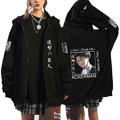 Unisex Anime Kleidung Attack on Titan Kapuzenjacke Zip-up Hoodie Damen Herren Pullover Anime Merch Kapuzenpullover Cosplay (Schwarz5,XL,XL) von Hctop