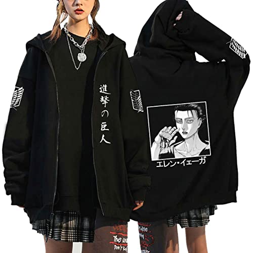 Unisex Anime Kleidung Attack on Titan Kapuzenjacke Zip-up Hoodie Damen Herren Pullover Anime Merch Kapuzenpullover Cosplay (Schwarz6,XL,XL) von Hctop