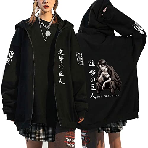 Unisex Anime Kleidung Attack on Titan Kapuzenjacke Zip-up Hoodie Damen Herren Pullover Anime Merch Kapuzenpullover Cosplay (Schwarz8,S,S) von Hctop