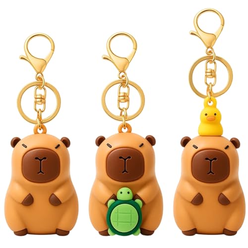 Capybara Schlüsselanhänger Set, schlüsselanhänger figur, 3 Stück Niedliche Capybara Anhänger, Capybara Sachen Für Rucksack Und Schlüssel, Lustige Capybara Squishy Figuren, Perfektes Für Tierliebhaber von HcvGcm
