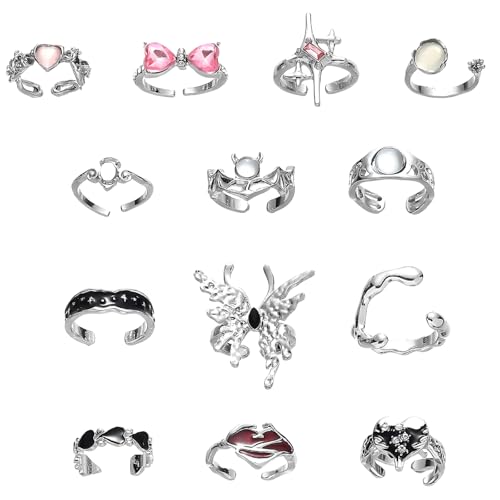 HcvGcm 13 Stück Y2k Ringe, Y2k Zubehör, Frauen Ringe, Edelstahl Y2k Multi-Stil Frauen Mode Ring Set von HcvGcm
