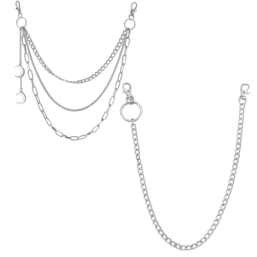 Hosenkette, Alternative Accessoires, 2 Stück Hip Hop Punk Metall Hosenketten, Doppelschicht Und Einzelschicht Design Für Männer Und Frauen, Perfekt Für Musikfestivals Und Partys von HcvGcm