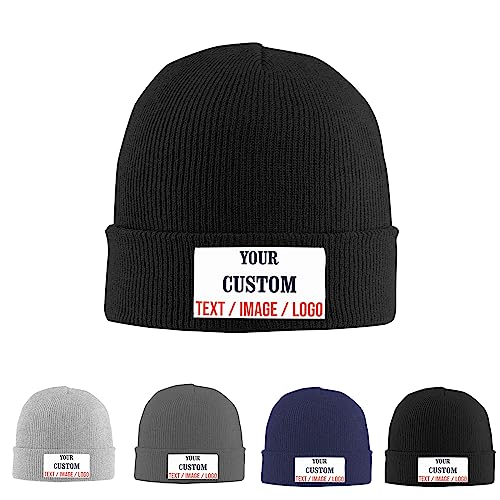 Benutzerdefinierte Beanie Mützen Personalisierte Totenkopfmütze Strickmütze Winter Warme Mütze Hedging Cap Unisex,Fügen Sie Ihren Text/Logo-weißer Hintergrund hinzu von Hdadwy