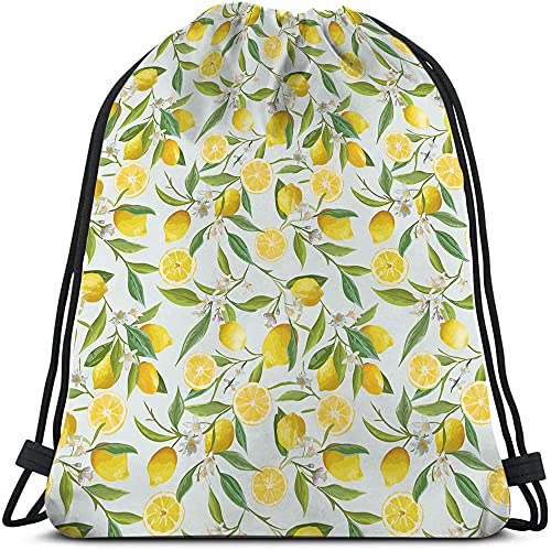 Hdadwy Zitrone Kordelzug Rucksack Tasche Sommer Zitrone Früchte Äste Blätter Weiß Kleine Blume Gelb Grün Sport Gym Sack von Hdadwy