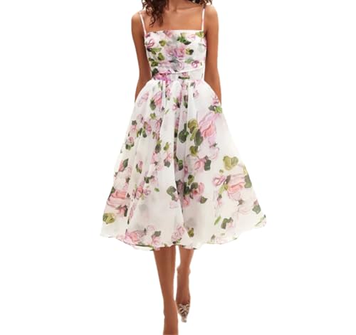 Hdhdeueh Damen Ärmellos Hohe Taille Chiffon Kleid Print Strapse Plissee Abendkleid, 01 Pnnrk, S von Hdhdeueh