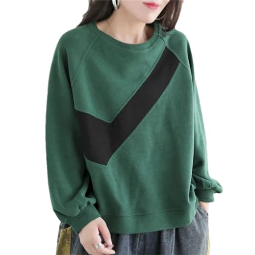 Hdhdeueh Damen Baumwoll-Pullover Patchwork Einfarbig Pullover Langarm Sweatshirt Tops, Gn, 42 von Hdhdeueh