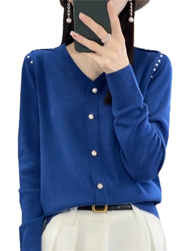 Hdhdeueh Damen Casual Einfarbig Langarm Pullover Mantel Strickcardigan Basic Top, Hai Zao Lan, L von Hdhdeueh