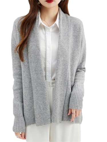 Hdhdeueh Damen Strickjacken Merinowolle Warm Weich Langarm Strickcardigan Sweater Mäntel, Hellgrau 9, L von Hdhdeueh