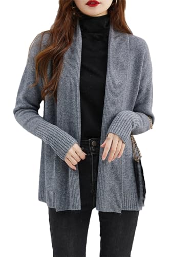 Hdhdeueh Damen Strickjacken Merinowolle Warm Weich Langarm Strickcardigan Sweater Mäntel, gray9, M von Hdhdeueh