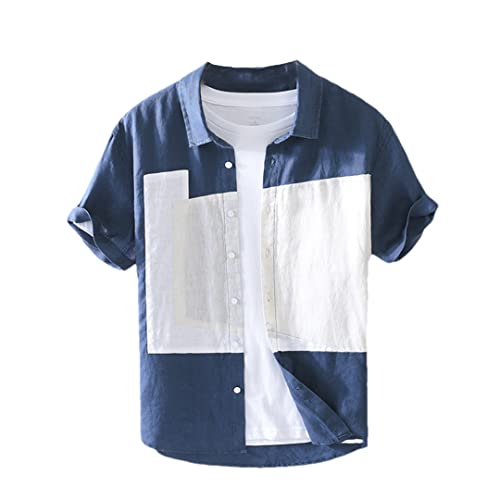 Hdhdeueh Herren Kurzarm Patchwork Baumwolle Leinen Shirts Japan Revers Atmungsaktiv Slim Shirt, blau, L Hdhdeueh Herren Kurzarm Patchwork Baumwolle Leinen Shirts Japan Revers Atmungsaktiv Slim Shirt, blau, L von Hdhdeueh
