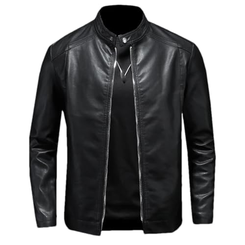 Hdhdeueh Herren Lederjacke Stehkragen Slim Pu Leder Jacke Moto Biker Ledermantel, Schwarz , L von Hdhdeueh