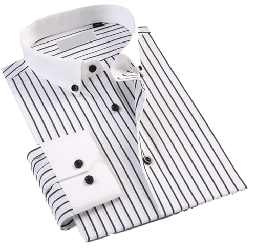 Herren-Patchwork-Vertikal Gestreiftes Hemd Ohne Tasche, Lässiges Langarm-Knopfhemd CZLX33-818 42 von Hdhdeueh