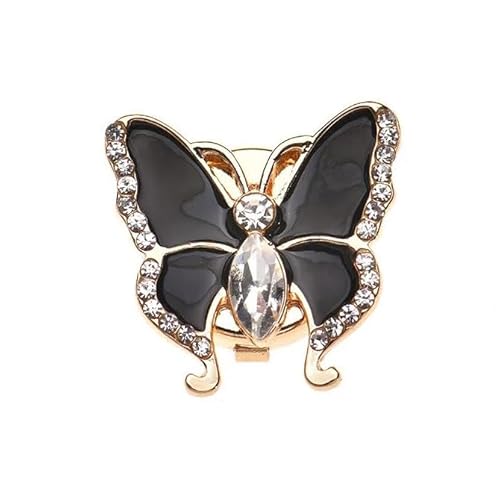 Dreidimensionale Schmetterlings-Strass-Hemdmanschettenknöpfe für Damen, Manschettennagel-Hemdkragenknopf, dekoratives Zubehör,Schwarz-Gold,20x23mm 2 Stück von Hdhfjks