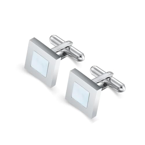 Manschettenknöpfe mit Süßwasserperlenspiegel, quadratische Anzughemd-Accessoires, einfaches Business-Männer-Edelstahl-Metall-Accessoire,Silber,14x14mm 2 Stück von Hdhfjks