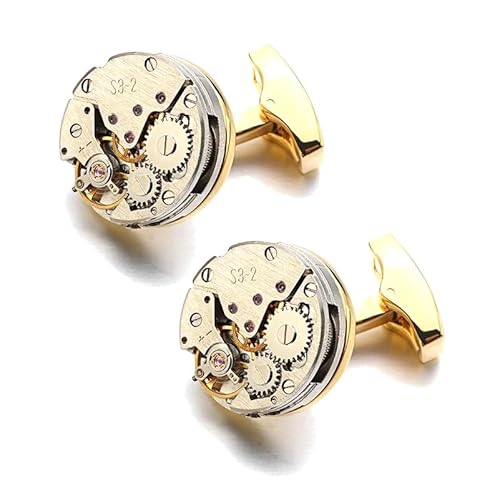 Manschettenknöpfe mit Uhrwerk, Mechanische Manschettenknöpfe im Punk-Stil, Manschettenknöpfe für Herrenhemden, Bekleidungszubehör, Jubiläumsgeschenke,Blau verzinkt,17,5 mm 2 Stück von Hdhfjks