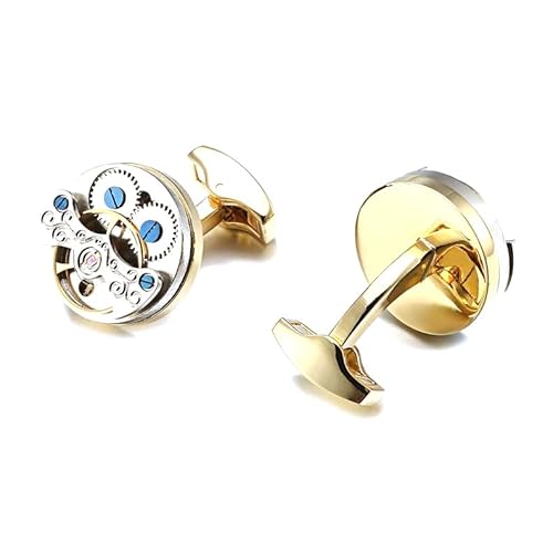 Manschettenknöpfe mit Uhrwerk, Mechanische Manschettenknöpfe im Punk-Stil, Manschettenknöpfe für Herrenhemden, Bekleidungszubehör, Jubiläumsgeschenke,Goldfarbe,17,5 mm 2 Stück von Hdhfjks