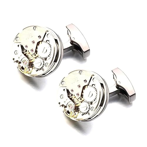 Manschettenknöpfe mit Uhrwerk, Mechanische Manschettenknöpfe im Punk-Stil, Manschettenknöpfe für Herrenhemden, Bekleidungszubehör, Jubiläumsgeschenke,Schwarz verzinkt,17,5 mm 2 Stück von Hdhfjks