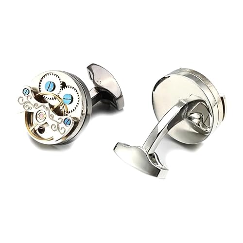 Manschettenknöpfe mit Uhrwerk, Mechanische Manschettenknöpfe im Punk-Stil, Manschettenknöpfe für Herrenhemden, Bekleidungszubehör, Jubiläumsgeschenke,Silberfarbe,17,5 mm 2 Stück von Hdhfjks
