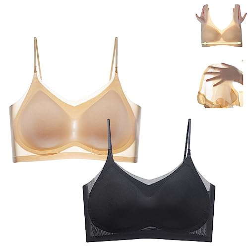 Hdnaihpp Summer Seamless Ultra-Thin Plus Size Ice Silk Comfort Bra, Ultra Thin Ice Silk Bra (Skin Color+Black, M) von Hdnaihpp