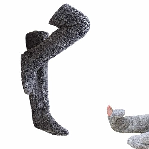 Hdnaihpp Teddy Legs, Teddy Legs Socks, Flauschig Winter warme Socken Teddy Fleece Overknee Strümpfe Weiche Knee High Socks für Herbst Winter Haussocken Wintersocken (Dark Grey) von Hdnaihpp