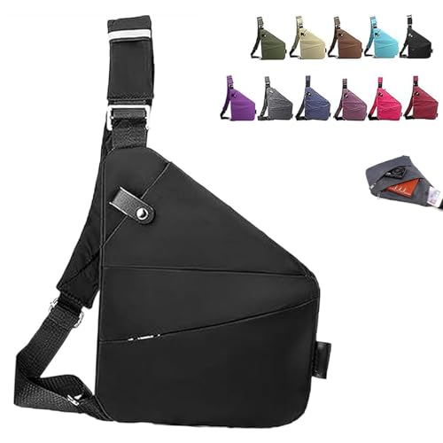 Wander Plus Anti-Diebstahl-Tasche, Umhängetasche, schmale Umhängetasche für Damen, Anti-Diebstahl-schlanke Umhängetasche für Damen und Herren (Left Shoulder Black) von Hdnaihpp