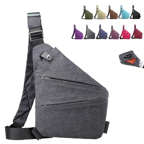 Wander Plus Anti-Diebstahl-Tasche, Umhängetasche, schmale Umhängetasche für Damen, Anti-Diebstahl-schlanke Umhängetasche für Damen und Herren (Left Shoulder Gray) von Hdnaihpp