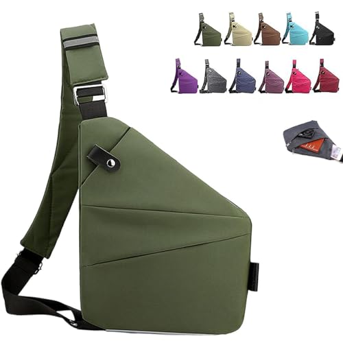 Wander Plus Anti-Diebstahl-Tasche, Umhängetasche, schmale Umhängetasche für Damen, Anti-Diebstahl-schlanke Umhängetasche für Damen und Herren (Left Shoulder Military Green) von Hdnaihpp