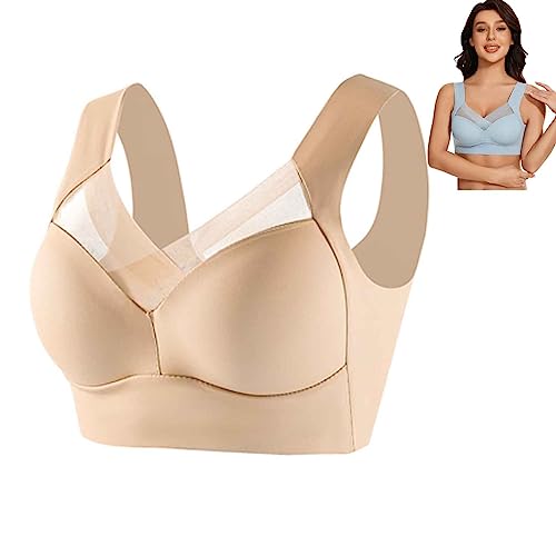 Wmbra Posture Correcting Bra, Posture Correcting Bra, Zenchic Bra Fashion Deep Cup Bra Summer Push-Up Wireless Bra (Beige, 2XL) von Hdnaihpp