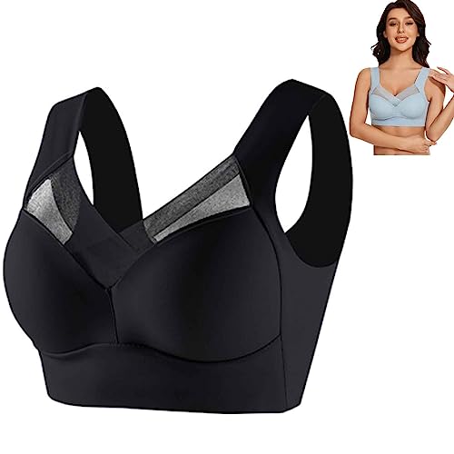 Wmbra Posture Correcting Bra, Posture Correcting Bra, Zenchic Bra Fashion Deep Cup Bra Summer Push-Up Wireless Bra (Black, L) von Hdnaihpp