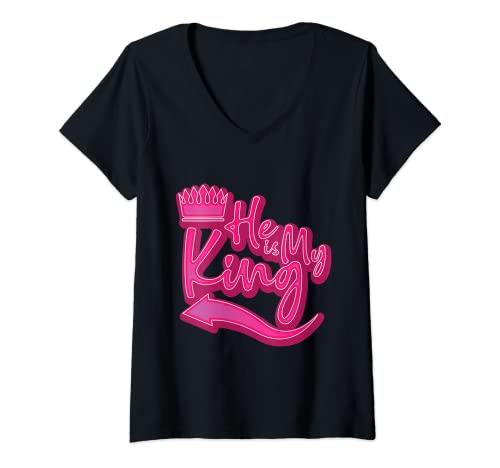 Damen She Is My Queen For Men Passende Outfits Paar T-Shirt mit V-Ausschnitt Damen She Is My Queen For Men Passende Outfits Paar T-Shirt mit V-Ausschnitt von He Is My King She Is My Queen Couple Outfit