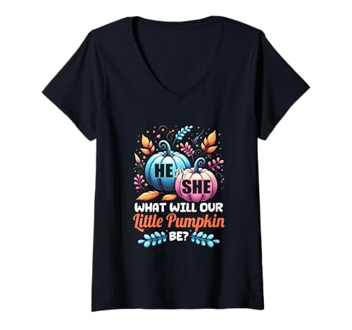 Damen Er oder sie: was Wird unser Kleiner Kürbis Sein? Die Herbst-Babyparty T-Shirt mit V-Ausschnitt Damen Er oder sie: was Wird unser Kleiner Kürbis Sein? Die Herbst-Babyparty T-Shirt mit V-Ausschnitt von He or She What Will Our Little Pumpkin Be
