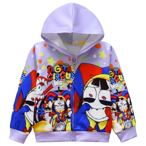 Jax Pomni Print Hoodie Zip Up Cartoon Sweatshirt Jacke Hoodies Casual Langarm Kleidung Tops für Teenager, B, 140 von HeEdz