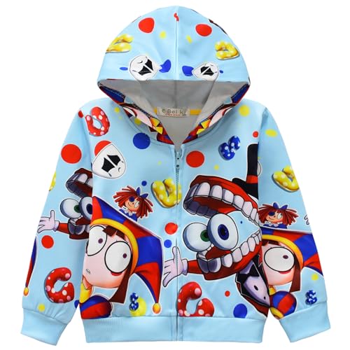 Jax Pomni Print Hoodie Zip Up Cartoon Sweatshirt Jacke Hoodies Casual Langarm Kleidung Tops für Teenager, C, 120 cm von HeEdz