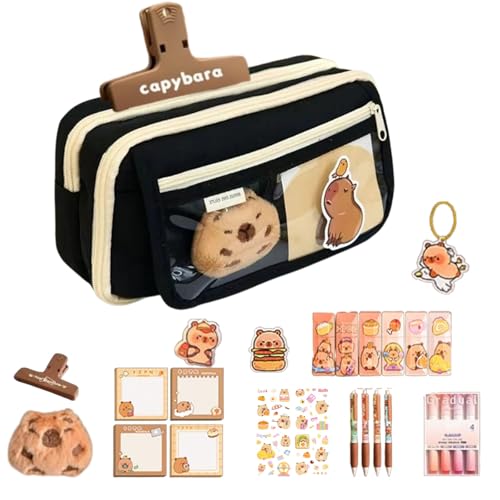 HeFZiYMOZaDP 2025 Niedliches Capybara Federmäppchen – Capybara Federmäppchen Für Kinder | 9 Lagiges Capybara Federmäppchen Mit Großem Fassungsvermögen Und Reißverschluss Für Kinder Und Teenager von HeFZiYMOZaDP