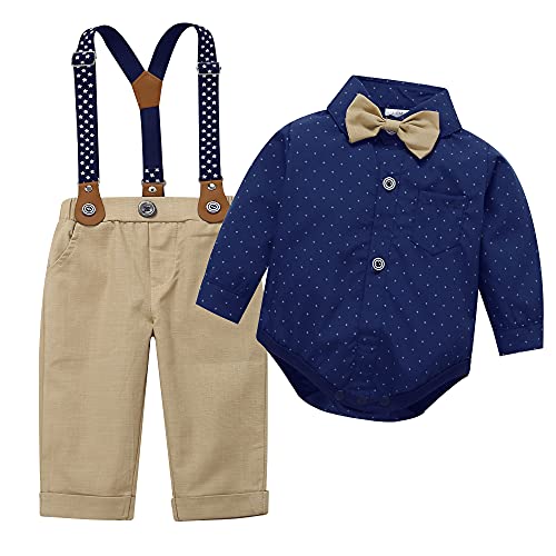 HeMarIsle Baby Jungen Bekleidungssets Anzug Kleid Strampler hosenträger Fliege Krawatte Anzug Gentleman Festliche Taufe Hochzeit Langarm Baby Kleikind 3 Monate 6 Jahre(3259B95) von HeMarIsle