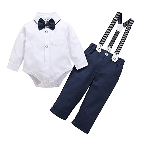 HeMarIsle Baby Jungen Bekleidungssets Anzug Kleid Strampler hosenträger Fliege Krawatte Anzug Gentleman Festliche Taufe Hochzeit Langarm Baby Kleikind 3 Monate 6 Jahre(3367W70) von HeMarIsle