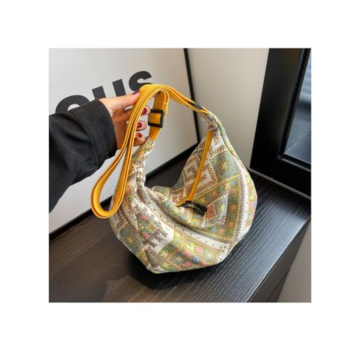 HeYuMeio Große Kapazität Ethnic Style Dumpling Tasche, vielseitige Umhängetasche, Frauen Schultertasche,Gelb von HeYuMeio