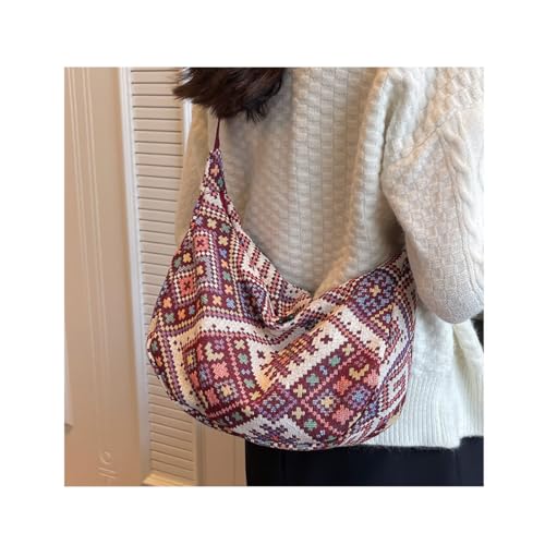 HeYuMeio Große Kapazität Ethnic Style Dumpling Tasche, vielseitige Umhängetasche, Frauen Schultertasche,Rot von HeYuMeio