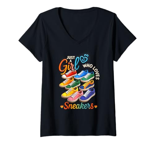 Damen Buntes Head-Streetstyle-Just Girl, das Sneakers liebt T-Shirt mit V-Ausschnitt Damen Buntes Head-Streetstyle-Just Girl, das Sneakers liebt T-Shirt mit V-Ausschnitt von Head Street Style Just Girl Who Loves Sneakers