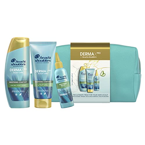 Head & Shoulders DERMAXPRO Haarpflege Set Damen, Anti-Schuppen Shampoo, Spülung und Kopfhautmaske mit Aloe Vera und Vitamin E, gegen juckende und trockene Kopfhaut, inkl. Kosmetiktasche von Head & Shoulders