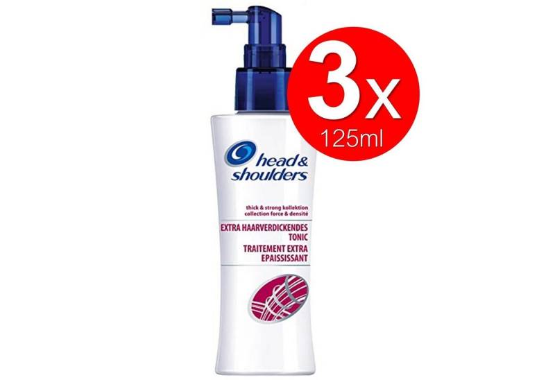 Head & Shoulders Haarspülung Dick und Stark Tonic Shampoo 3x 125ml Volumen Pflegespülung, Anti Schuppen Tonic Shampoo Pflegespülung Spülung kräftiges volles widerstandsfähiges Haar bis an die Haarspitze, 3-tlg., Shampoo Duschgell und Haartonic, Kopfpflege Haarpflege Pflegemittel Volumen volles Haar von Head & Shoulders