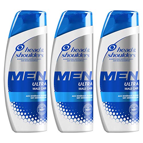 Head & Shoulders Men Ultra Male Care Anti-Schuppen Shampoo für ein sauberes Pferdeleder, Meeresmineralien, 3 x 250 ml von Head & Shoulders