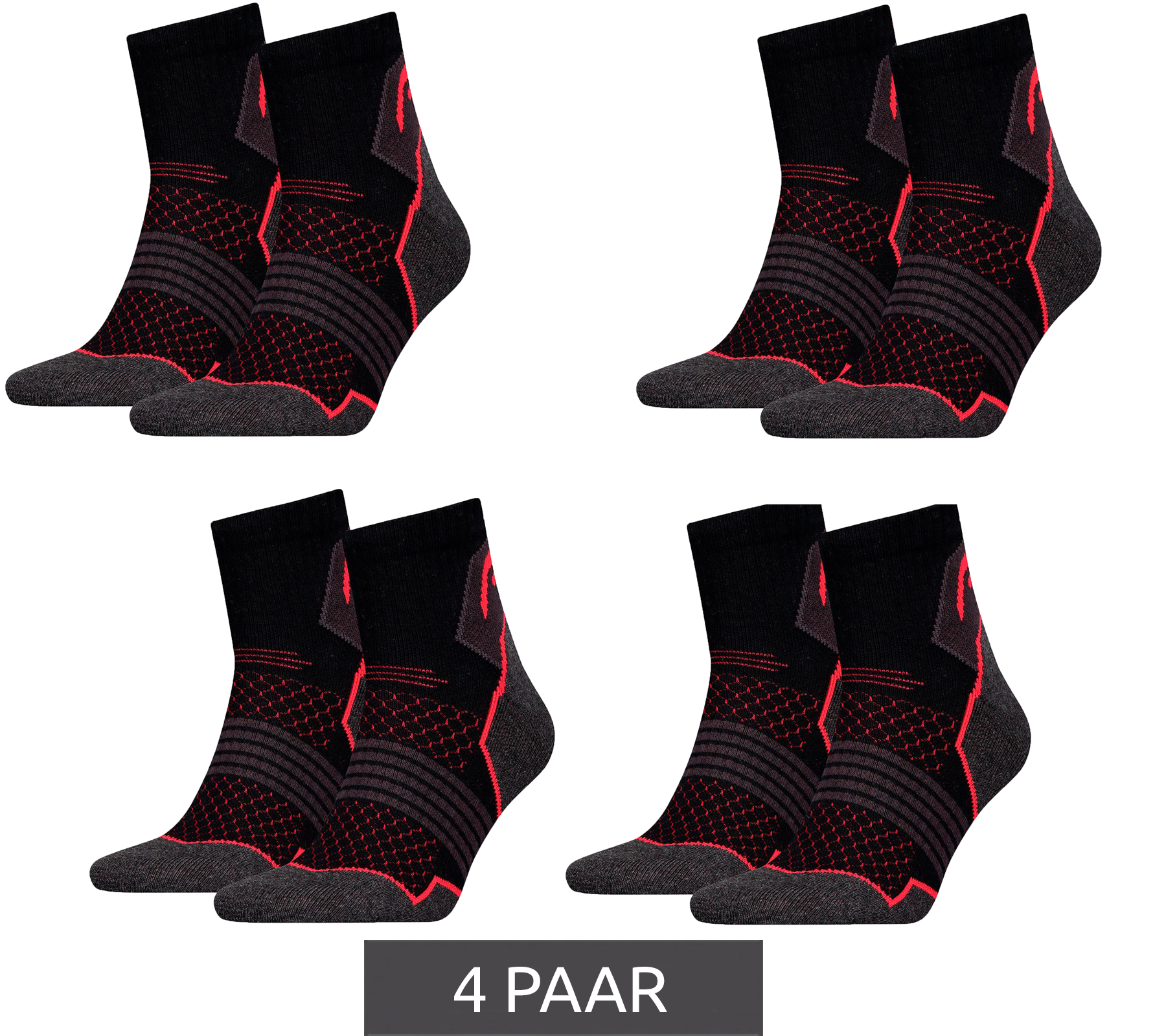 4 Paar HEAD Hiking Quarter-Socken Damen und Herren Wander-Socken Trekking-Strümpfe mit Polsterung 701219909 002 035 Schwarz/Rot 4 Paar HEAD Hiking Quarter-Socken Damen und Herren Wander-Socken Trekking-Strümpfe mit Polsterung 701219909 002 035 Schwarz/Rot von Head