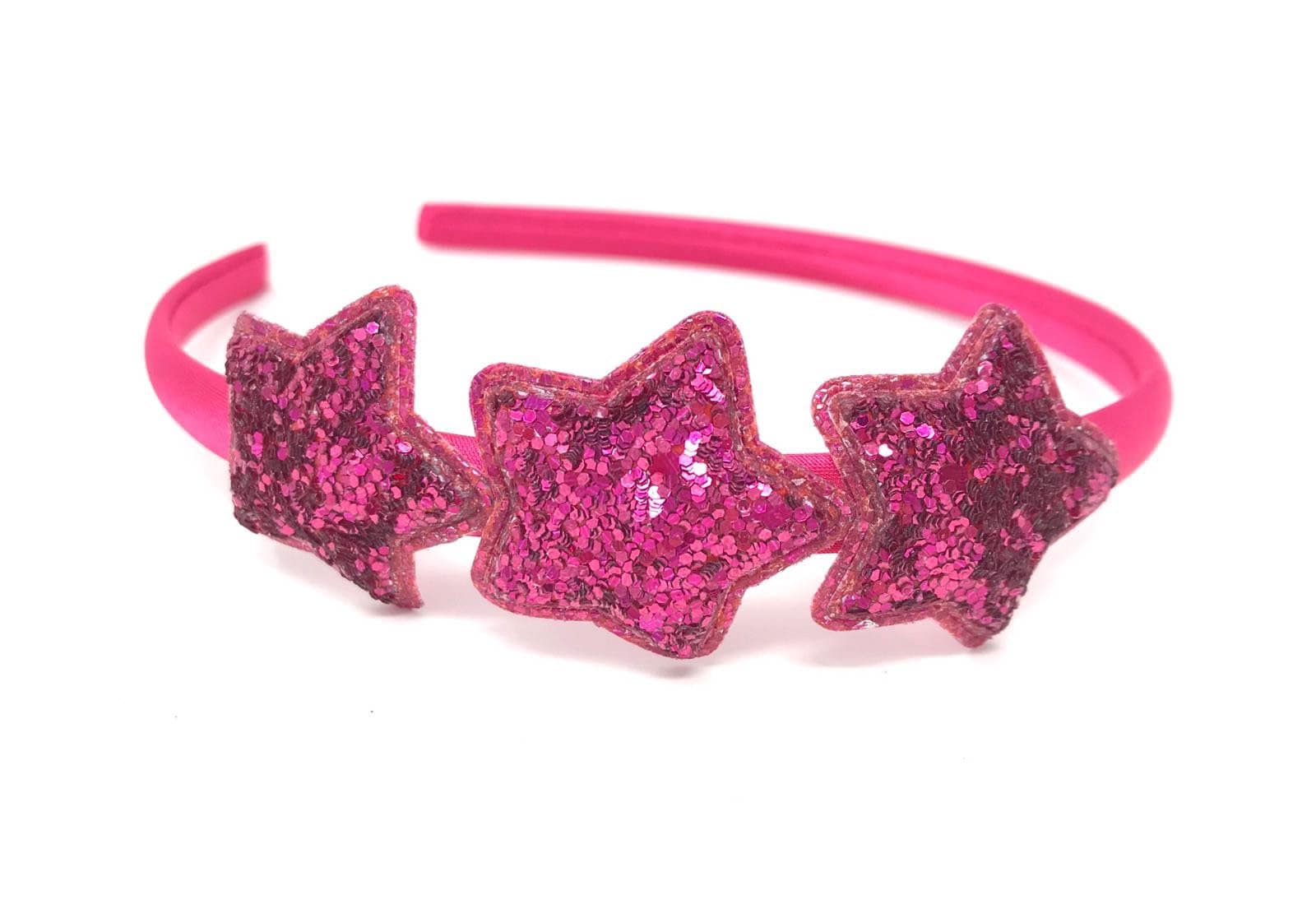 Fuchsia Pink Satin Haarband Stirnband Alice Band Mit Sparkle Glitter Sternen von HeadOverHeelsEst2014