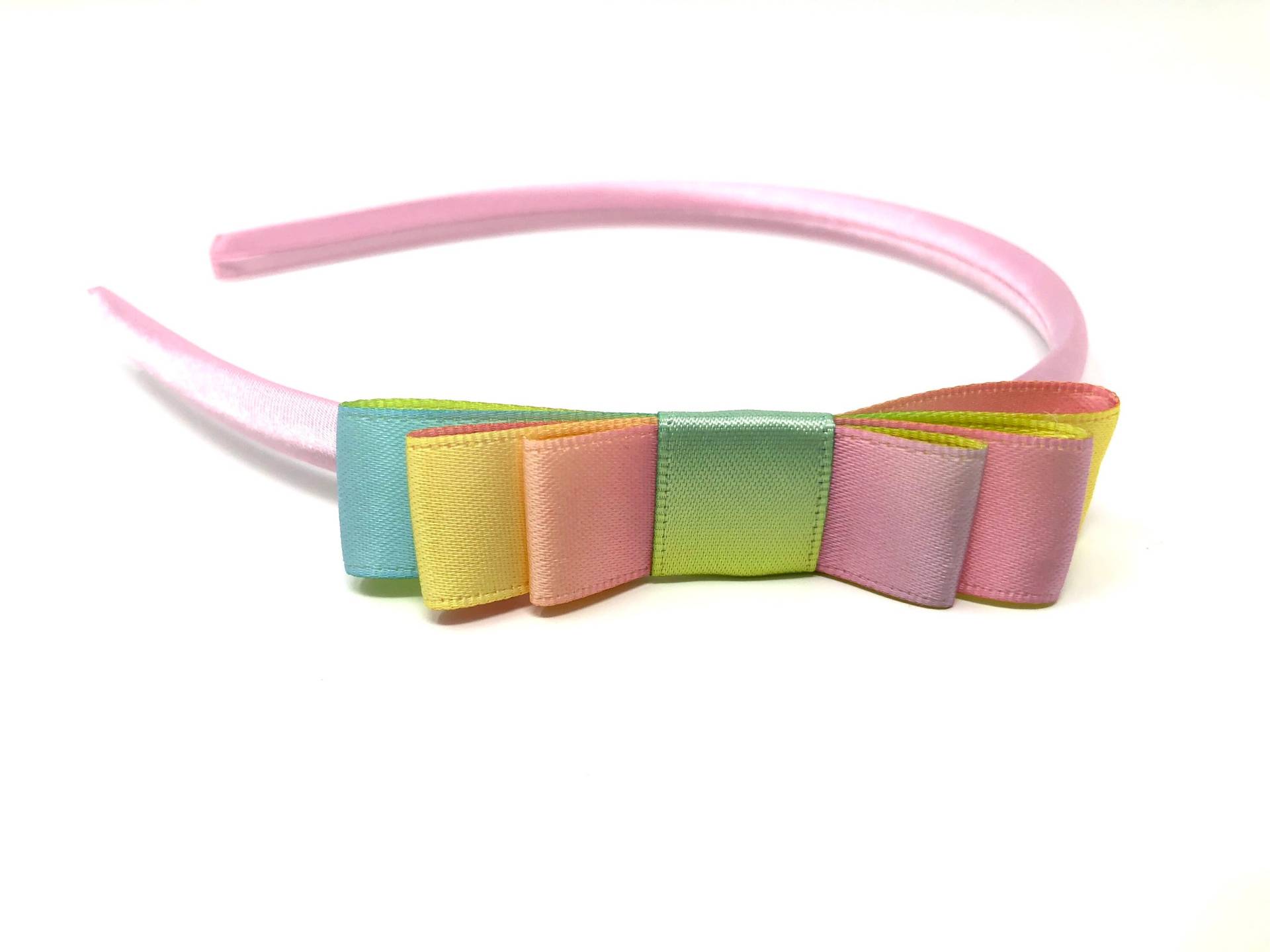 Pastell Rosa Regenbogen Bogen Stirnband Haarband Mit Dreifach Schleife von HeadOverHeelsEst2014
