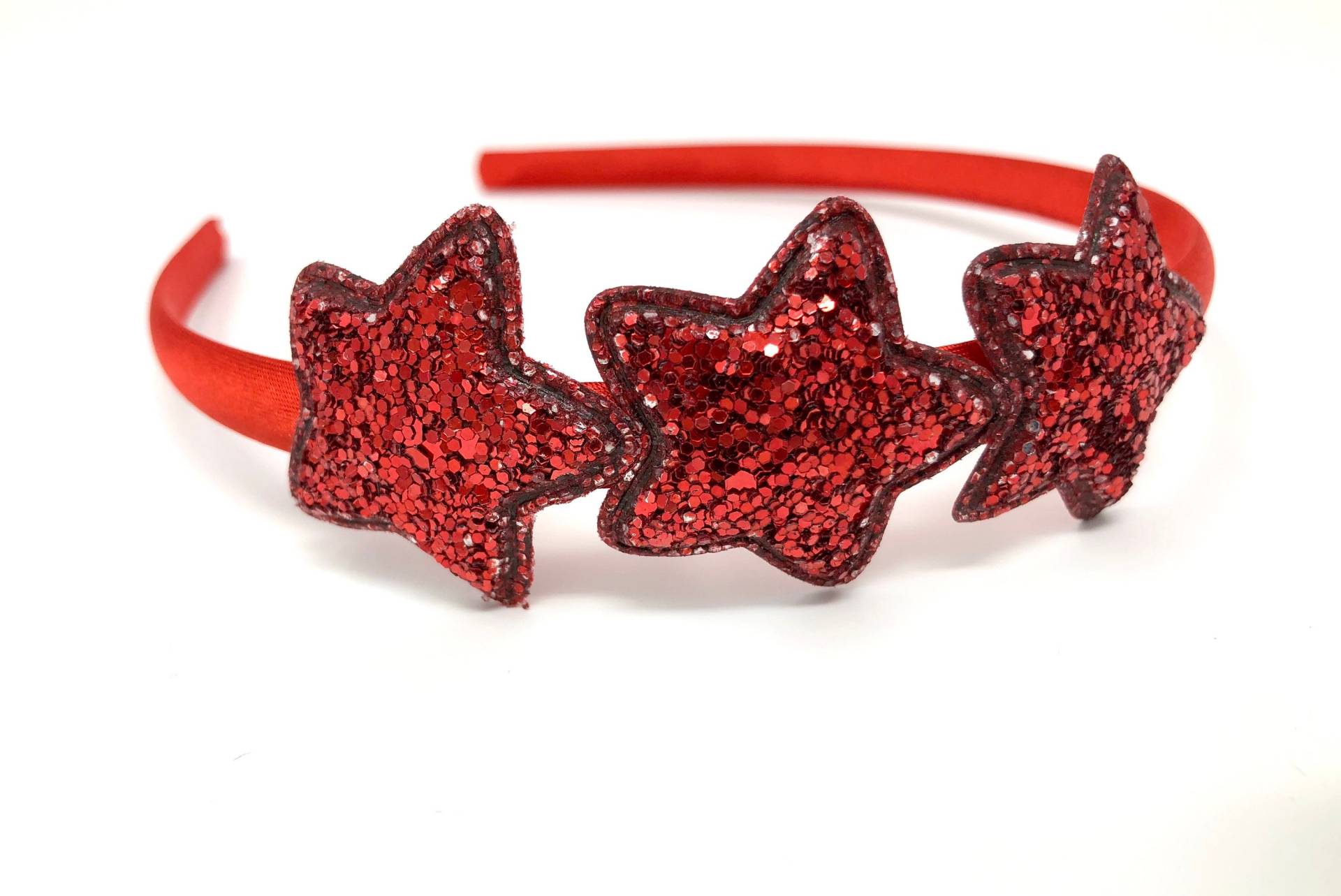 Rotes Satin Haarband Stirnband Alice Band Mit Roten Sparkle Glitter Stars von HeadOverHeelsEst2014