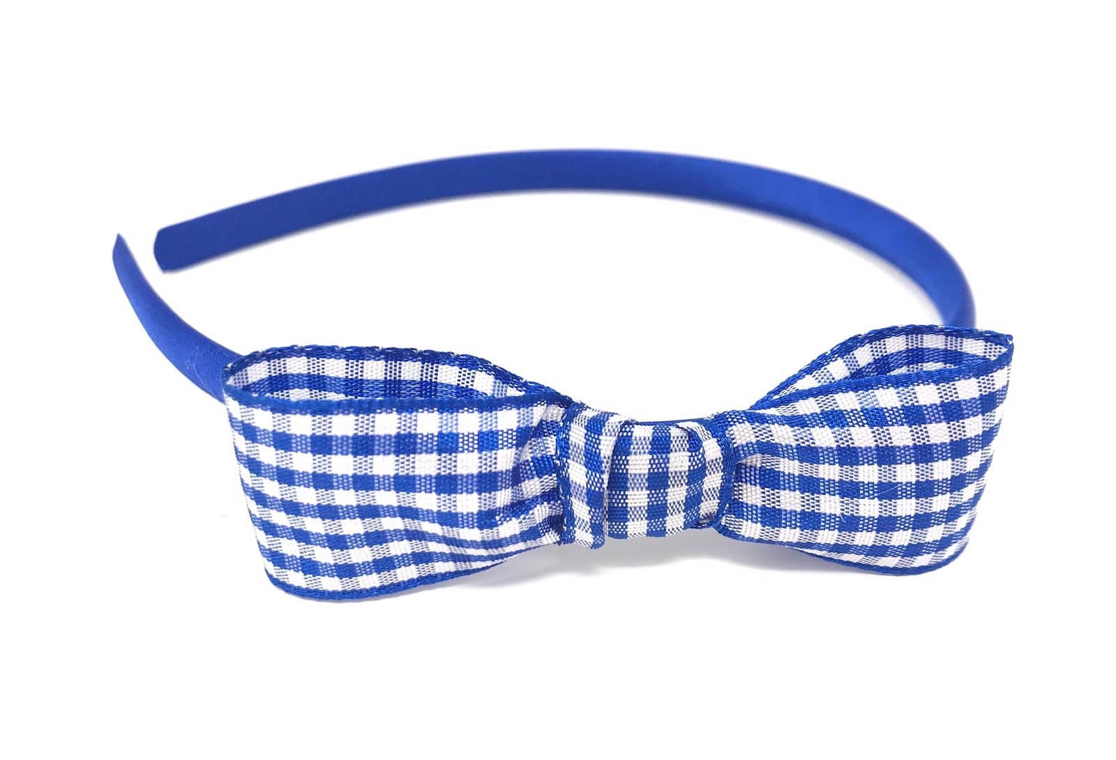 Royalblauer Satin Haarreif Mit Royalblau Karierter Schleife von HeadOverHeelsEst2014