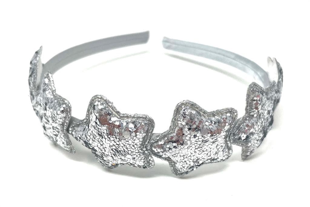 Silver Star Haarband Stirnband Alice Band Mit Sparkle Glitter Stars von HeadOverHeelsEst2014