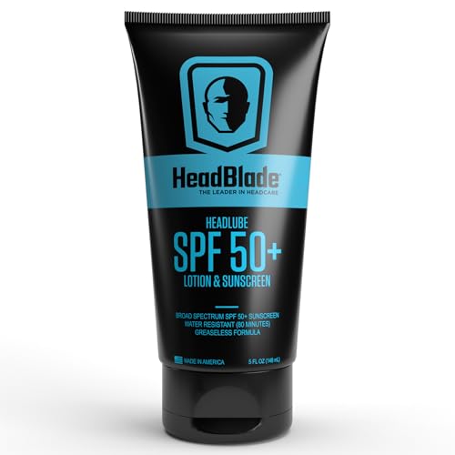 HeadBlade HeadLube SPF 50 Männer Lotion und Sonnencreme - Ohne Fettigkeit, schweißresistent, formuliert für Gesicht, Körper und Kopfhaut - Wasserfest für 80 Minuten, 148 ml von Headblade