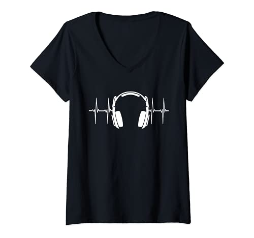 Damen Music DJ Headphone Acoustic Heartbeat T-Shirt mit V-Ausschnitt Damen Music DJ Headphone Acoustic Heartbeat T-Shirt mit V-Ausschnitt von Headphones Heartbeat DearPrint